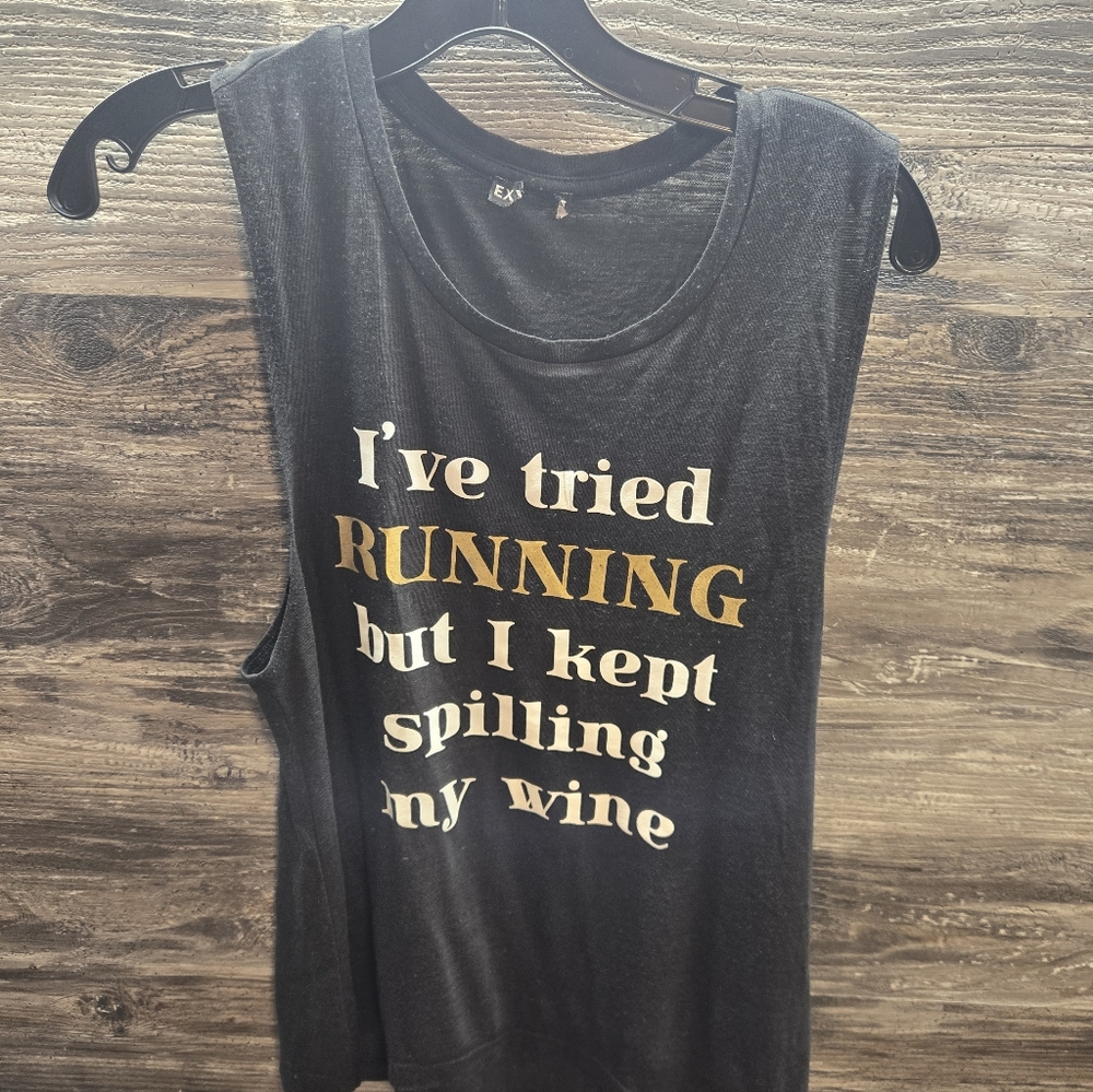 Express Women’s Accented Tank- Size Medium Black Tried Running But Spilled Whine